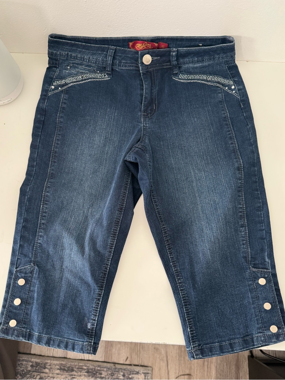 Y2K low rise Dark Blue Denim Jean Shorts with Stud Details